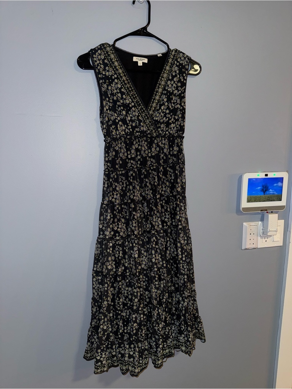 Max Studio Black Floral V-Neck Tiered Maxi Dress